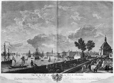 Vista da cidade e do porto de Bordeaux, vista do Chateau Trompette, série de "Les Ports de France", gravada por Charles Nicolas Cochin, o Jovem de Claude Joseph Vernet