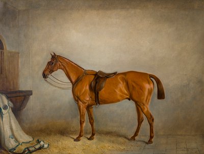 O Planeta do Cavalo num estábulo, c.1866 (óleo sobre tela) de Claude L. Ferneley
