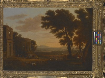 Paisagem com o Pai da Psique Sacrificando no Templo Milesiano de Apolo (óleo sobre tela) de Claude Lorrain (1600 82)