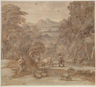 Paisagem com Mercúrio e Apolo como pastor de Claude Lorrain (1600-82)