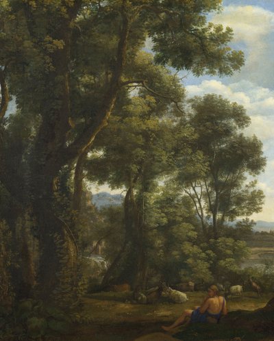 "Paysage avec chevrier et chevres" (Landscape with a Goatherd and Goats) Peinture de Claude Lorrain (1600-1682) vers 1637 Oil on canvas Dim 52x42 cm National Gallery, Londres de Claude Lorrain