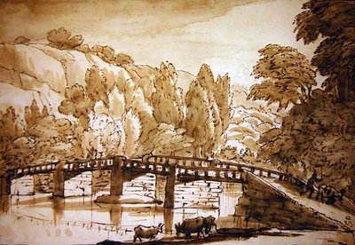 Paisagem arborizada (caneta e tinta e lavagem em papel) de Claude Lorrain