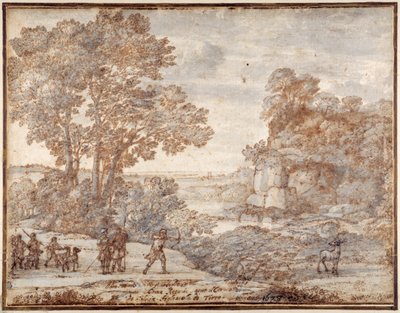 Ascanius atirando no veado de Sylvia, c.1680 (caneta e tinta com lavagem em papel) de Claude Lorrain