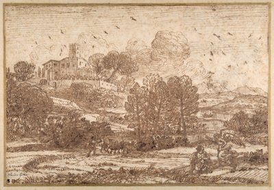 Hagar and the Angel (caneta e tinta castanha sobre papel) de Claude Lorrain