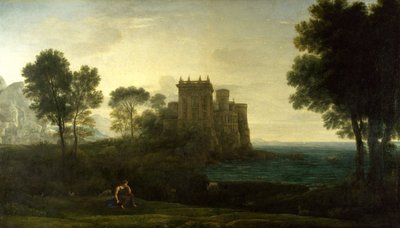 "Paysage avec Psyche devant le palais de Cupidon" ou "le palais enchante" (Paisagem com Psyche fora do palácio de Cupido ou do castelo encantado) Peinture de Claude Lorrain (1600-1682) Óleo sobre tela 1664 Dim 87,1x151,3 cm Galeria Nacional, Londres de Claude Lorrain