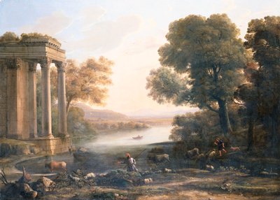 Uma paisagem pastoral com templo em ruínas, c.1638 de Claude Lorrain