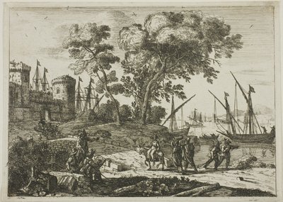 Cena da costa com desenho de artista de Claude Lorrain
