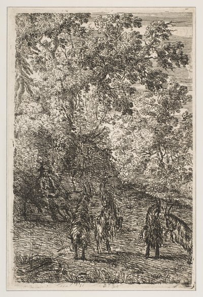Quatro cabras seção esquerda de The Goats, ca. 1630-33. de Claude Lorrain