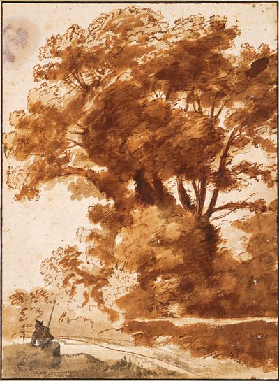"Grupo de Árvores e Pastorinhos Restaurantes Desenho de Claude Lorrain (1600-1682) ca. 1630 Dim 28,3x20,7 cm Albertina, Viena de Claude Lorrain