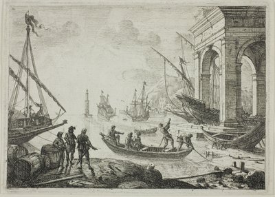 Cena do porto com um farol de Claude Lorrain