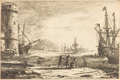 Porto com uma grande torre (tour Le Port de mer à la grosse) de Claude Lorrain