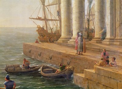 Cena do porto, detalhe de &39;Partida de Ulisses da terra das Feas&39;, 1646 de Claude Lorrain