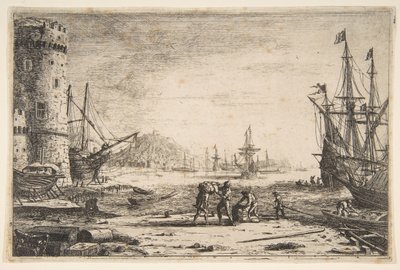 Porto com uma torre grande, ca. 1641 de Claude Lorrain