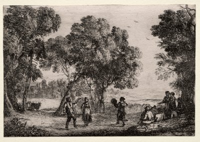 Paisagem com um prato pequeno de dança country, c. 1637 de Claude Lorrain