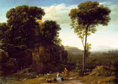 Paisagem pastoral com um moinho, 1634 de Claude Lorrain