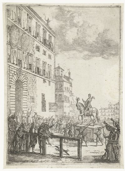 Estátua equestre do Imperador do Sacro Império Romano
Le Statue equestre du roi des romains
Fogos de artifício e festividades para assinalar o recém-eleito imperador do Sacro Império Romano (título da série) de Claude Lorrain