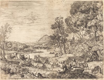 Pastor e pastora conversando em uma paisagem (Berger et bergère conversant) de Claude Lorrain