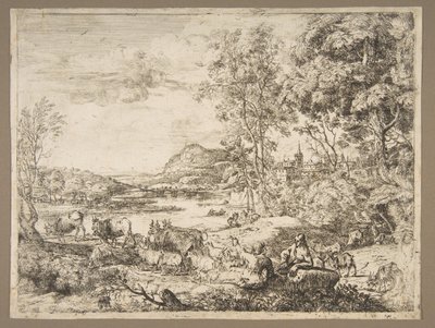 Pastor e Pastora Conversando em uma Paisagem, ca. 1651 de Claude Lorrain