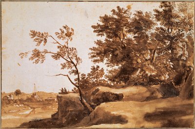 Paisagem do Tibre com Castel SantAngelo ao fundo, entre 1630 e 1640 de Claude Lorrain
