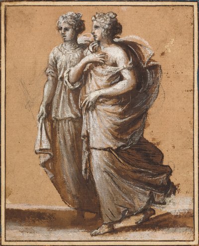 Duas mulheres em trajes clássicos de Claude Lorrain