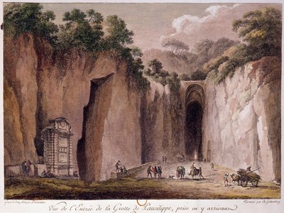 Vista da gruta de Pausilippe (Posillipo) (ou "Grotta Vecchia"), perto de Nápoles. desenho de Chatelet de Claude Louis Chatelet