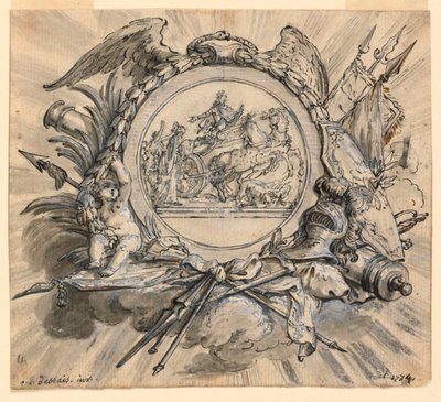 Cartouche com atribuições de guerra de Claude Louis Desrais