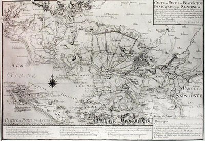 Atlas 131 H f.42 Mapa de Bas Poitou, Aunis e Saintonge com os pântanos da Baía de Aiguillon em 1716 de Claude Masse