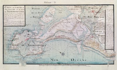 Atlas 131 H.fol 71 Mapa da parte de Bas-Poitou e da Ile de Noirmoutier, 1703 (caneta, tinta e wc no papel) de Claude Masse