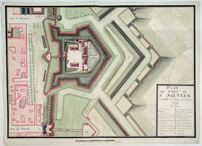 Forte de Saint-Sauveur, Lille, em 1728, de &39;Traite de Fortifications&39; (caneta e tinta sobre papel) de Claude Masse