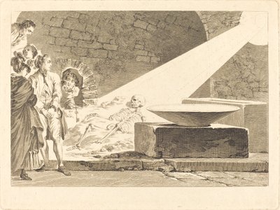 Fragonard e Bergeret com suas esposas visitando um túmulo em Pompéia de Claude Mathieu Fessard after Jean Honoré Fragonard