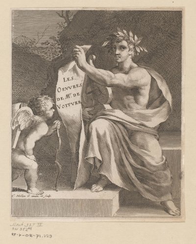 Apollo e um amor
Les Oeuvres de Mr. de Voiture (título sobre o objecto)
Página de título para: Vincent de Voiture, Les Oeuvres de Vincent de Voiture, 1650 de Claude Mellan