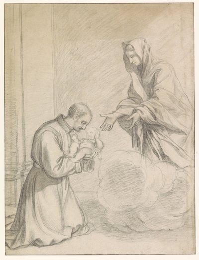 São Caetano de Thiene leva o menino Jesus nos braços de Maria de Claude Mellan