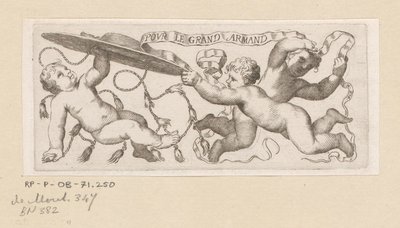 Três putti com chapéu cardinal e banda de Claude Mellan