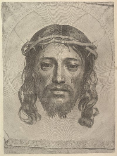 Rosto de Cristo no pano de Santa Verônica, 1649. de Claude Mellan