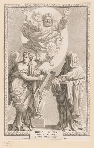 Deus com personificação da História e da Profecia
Página de título para: Biblia Sacra, 1642 de Claude Mellan