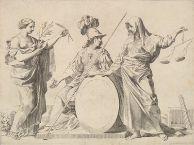 Minerva ladeada pelos braços de paz e justiça de Gallard e Mesmes. de Claude Mellan