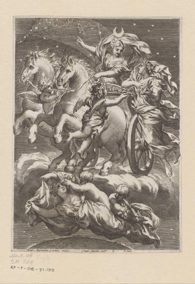 Personificação da Lua na sua carruagem
Página de título para: Giovanni Battista Ferrari, De Florum cultura libri IV, 1633 de Claude Mellan