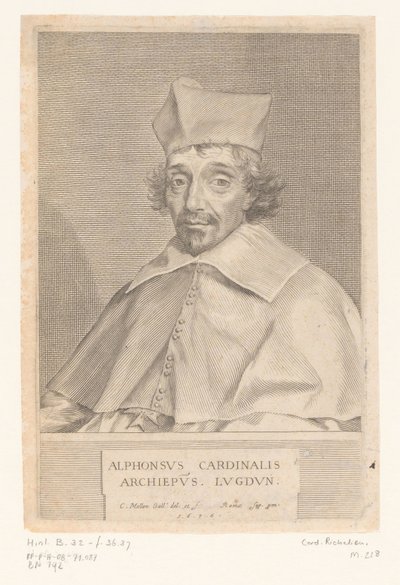 Retrato de Alphonse Louis du Plessis de Richelieu, Arcebispo de Lyon de Claude Mellan
