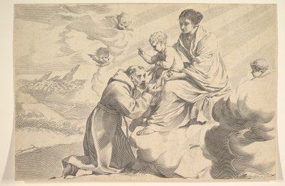 São Francisco de Assis adorando o menino Jesus no colo das virgens. de Claude Mellan