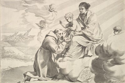 São Francisco de Assis adorando o Menino Jesus no colo das virgens. de Claude Mellan