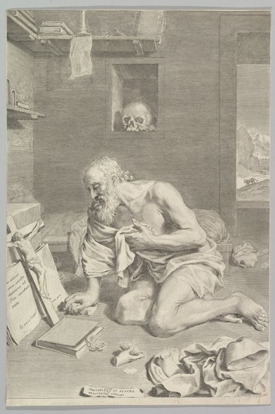 São Jerônimo Orando em Sua Cela São Jerônimo Penitente, 1665. de Claude Mellan