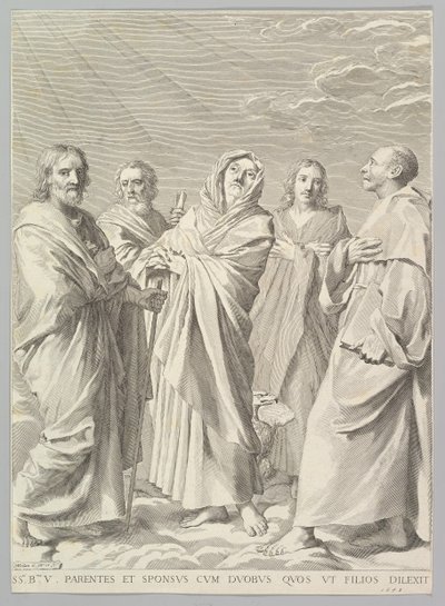 Sts. Anne, Joseph, Joachim, Bernard e John the Evangelist Parentesco da Virgem, 1648. de Claude Mellan