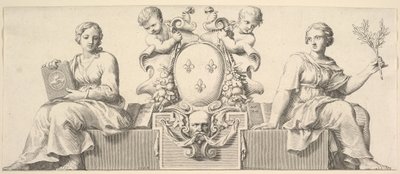 Os braços da França, acompanhados de personificações da lei e da boa fé, 1664. de Claude Mellan