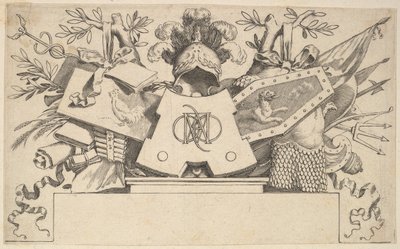 Troféu com monograma contendo as letras de LEONARDOS, 1651. de Claude Mellan
