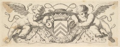 Dois querubins com os braços do cardeal Richelieu, antes de 1642. de Claude Mellan