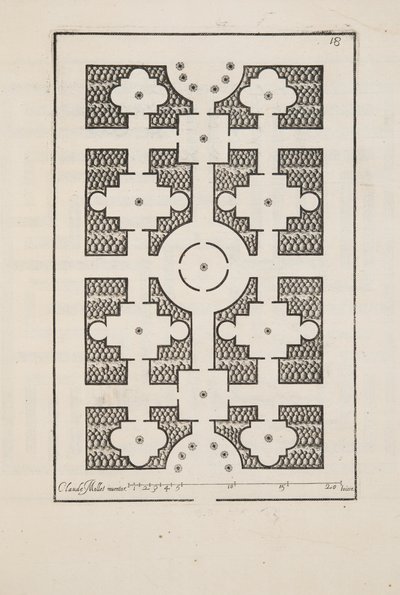 Design para Parterre, do Theatre des Plans et Jardinages, pub.1652 (gravura) de Claude Mollet
