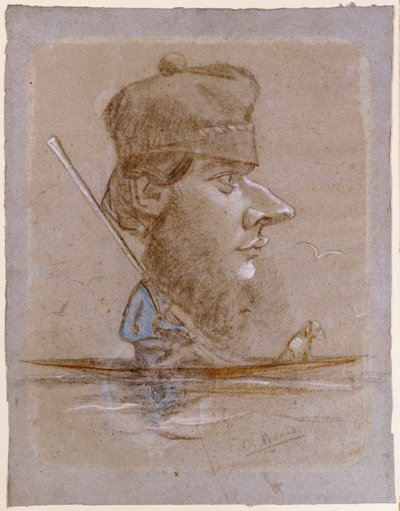 Um caçador e seu cachorro em um barco, c.1858-59 de Claude Monet