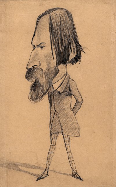 Caricatura de Auguste Vacquerie, c.1859 (grafite com rasura sobre papel de seda castanho) de Claude Monet