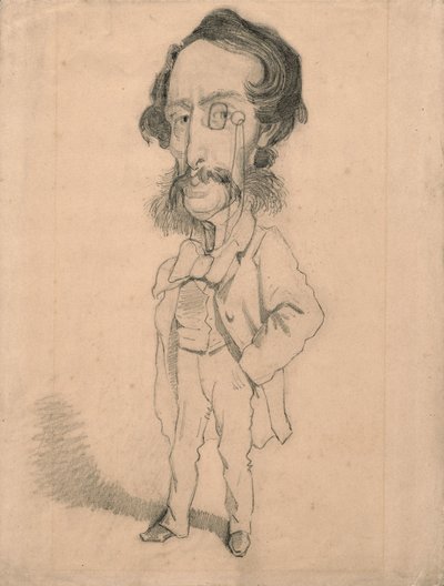 Caricatura de Mario Uchard, c.1858 (grafite com toques de rasura e picotagem sobre papel de trama castanho) de Claude Monet