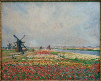 Campos de flores e moinhos perto de Leiden de Claude Monet